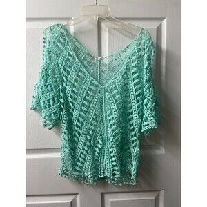 Jodiful Cold Shoulder Crochet Top Womens Medium Green V Neck Cover
